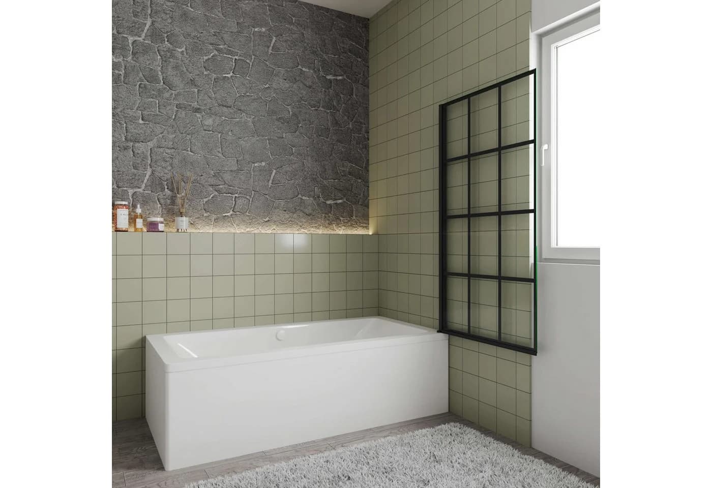 AICA Badewannenaufsatz Duschwand Schwarz 6mm ESG Glas