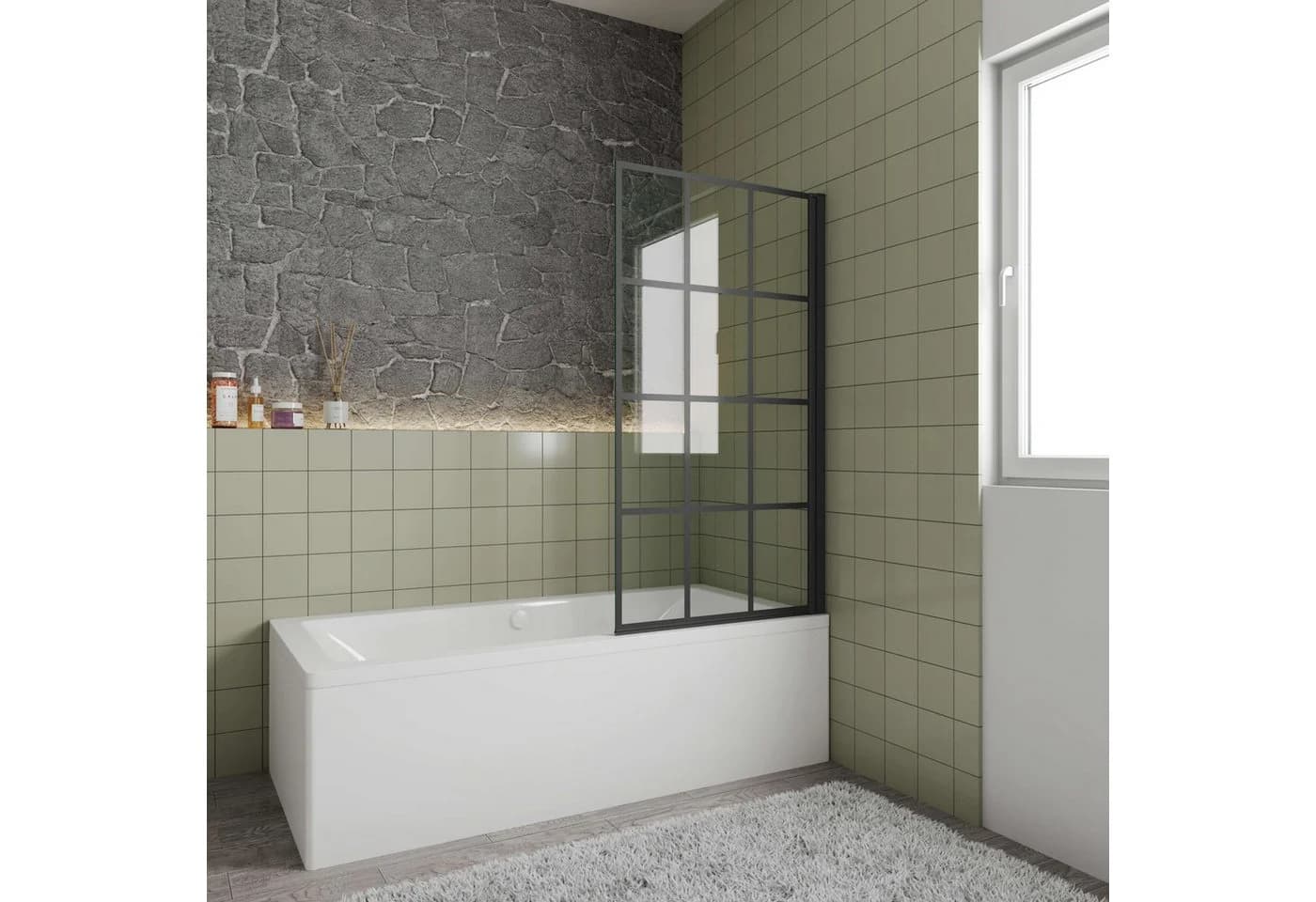AICA Badewannenaufsatz Duschwand Schwarz 6mm ESG Glas - Bild 2