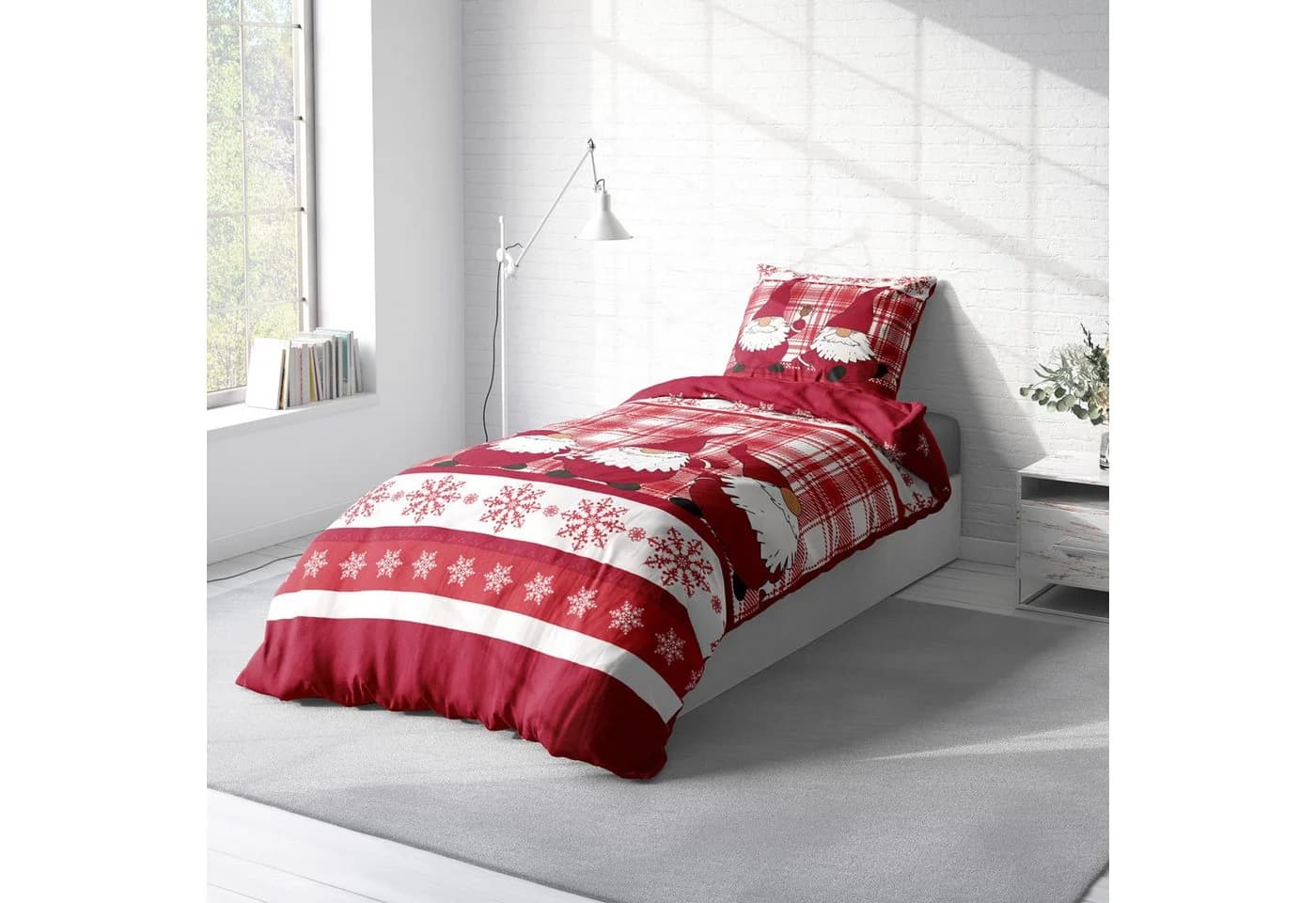 One Home Bettwäsche Winter Thermofleece, Fleece, 4 teilig, Wichtel rot - Bild 3