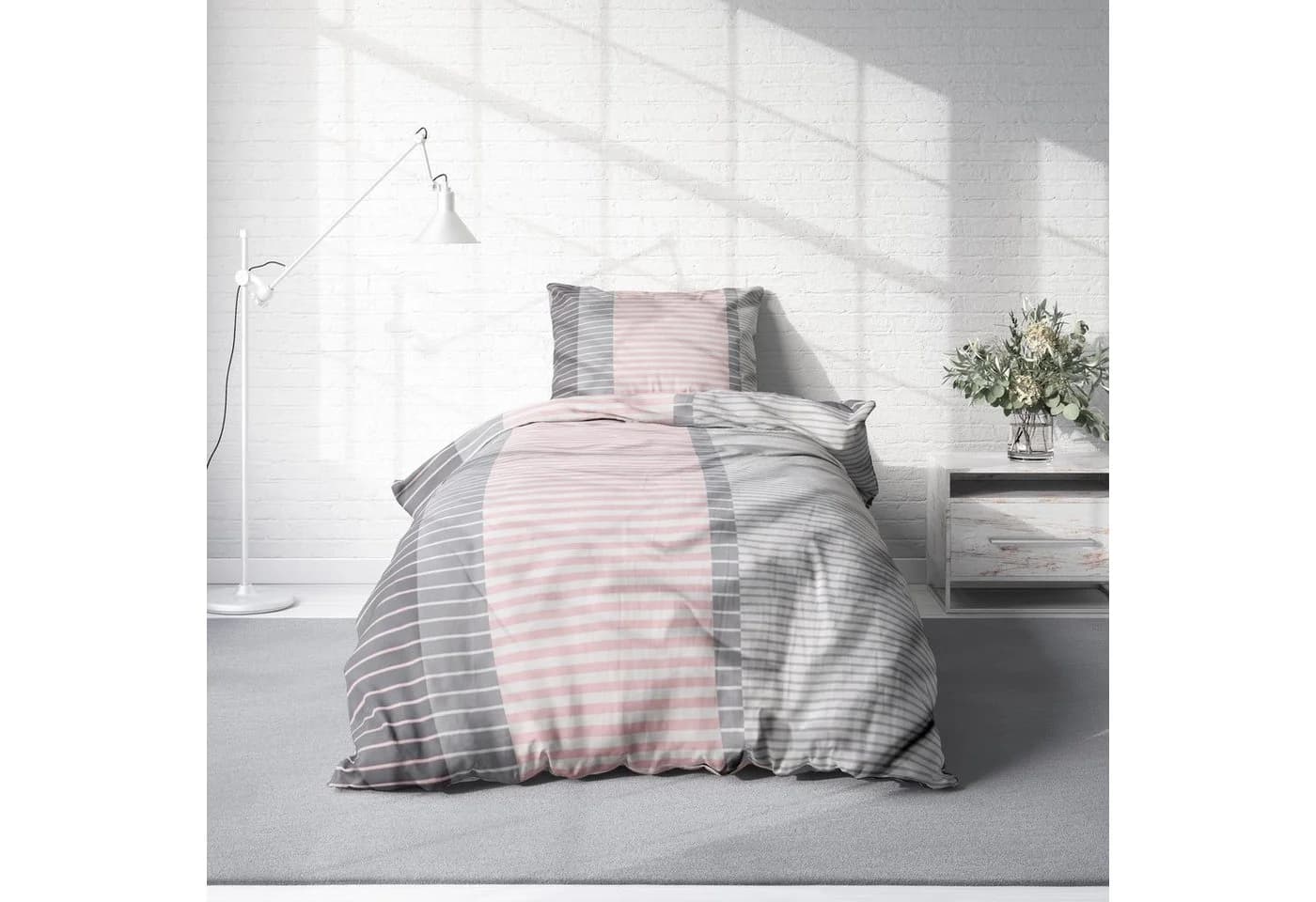 One Home Bettwäsche Streifen Mikrofaser 4-teilig Modern