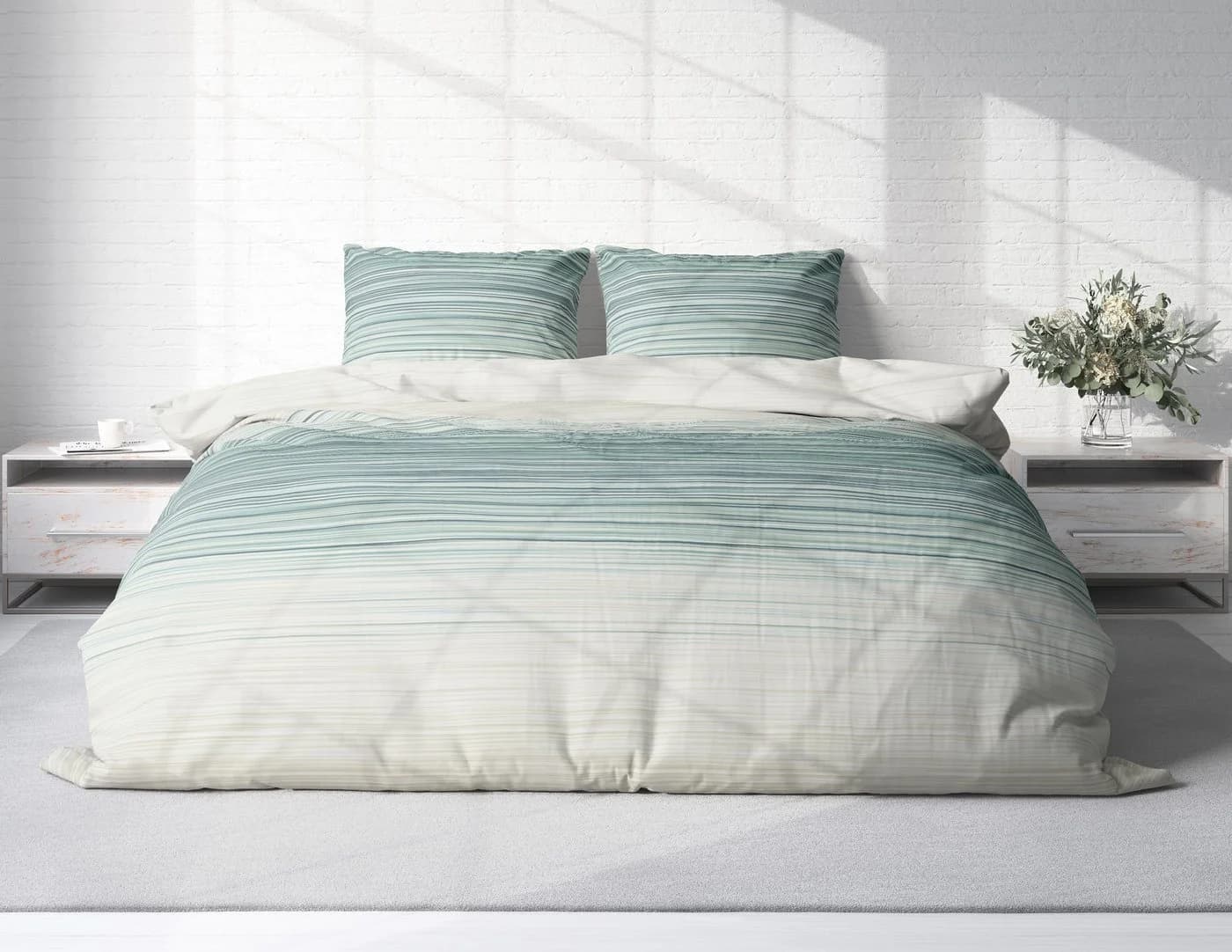 One Home Bettwäsche Modern 3-teilig Grün Streifen Baumwolle