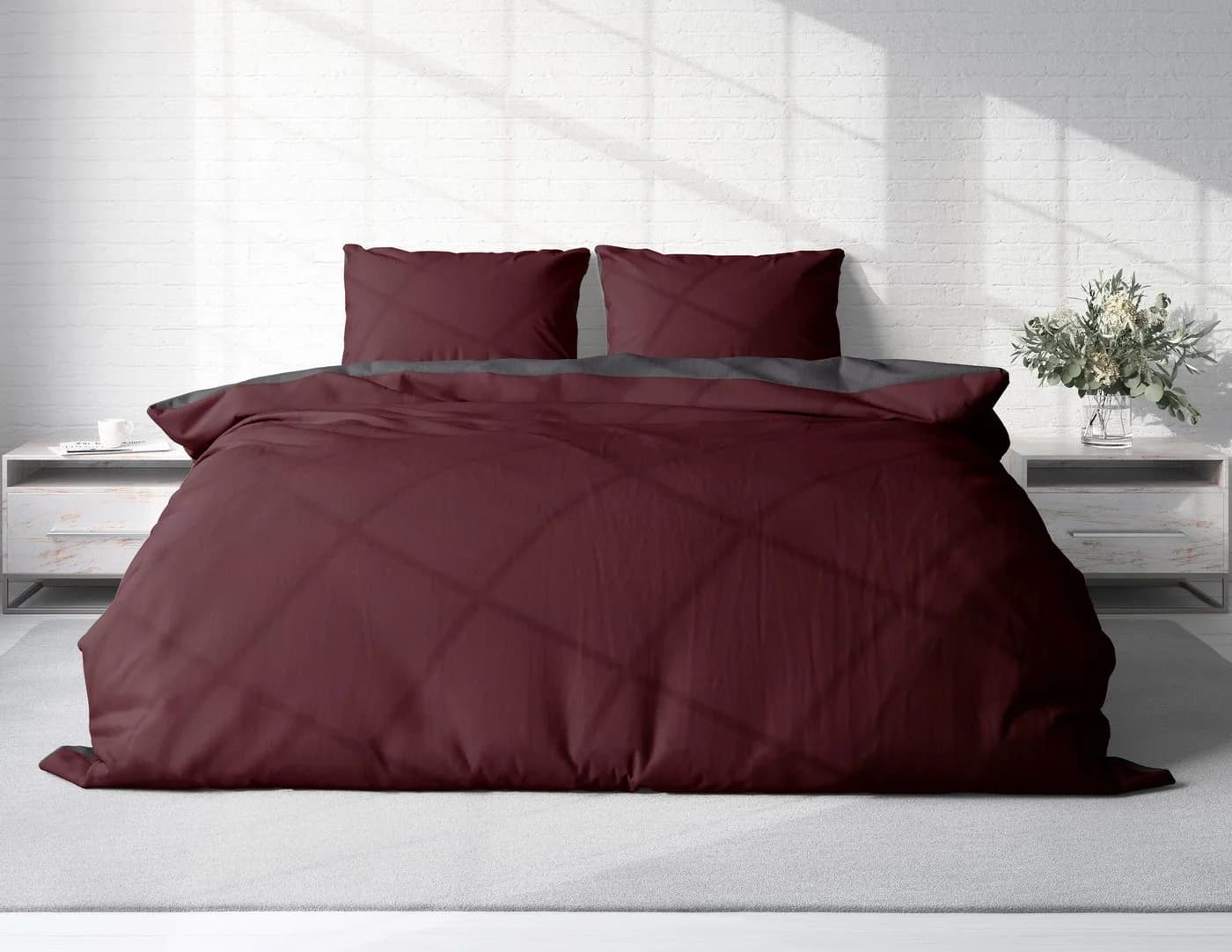 One Home Bettwäsche Doubleface Wende Seersucker 3-teilig Mikrofaser Unifarben Doppelbett