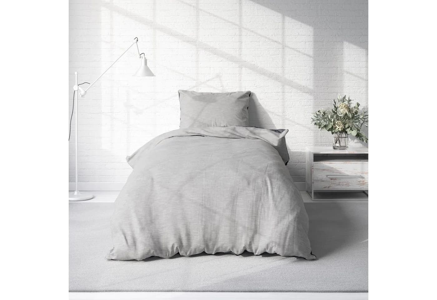 One Home Bettwäsche Melange Flanell 2 teilig Modern Meliert Baumwolle Kuschelig Warme Weiche Biber Winter
