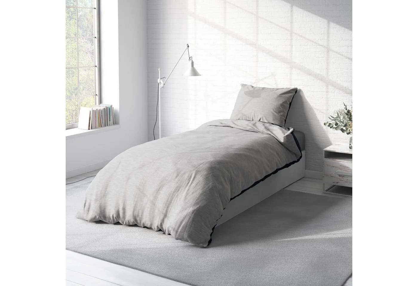 One Home Bettwäsche Melange Flanell 2 teilig Modern Meliert Baumwolle Kuschelig Warme Weiche Biber Winter - Bild 3
