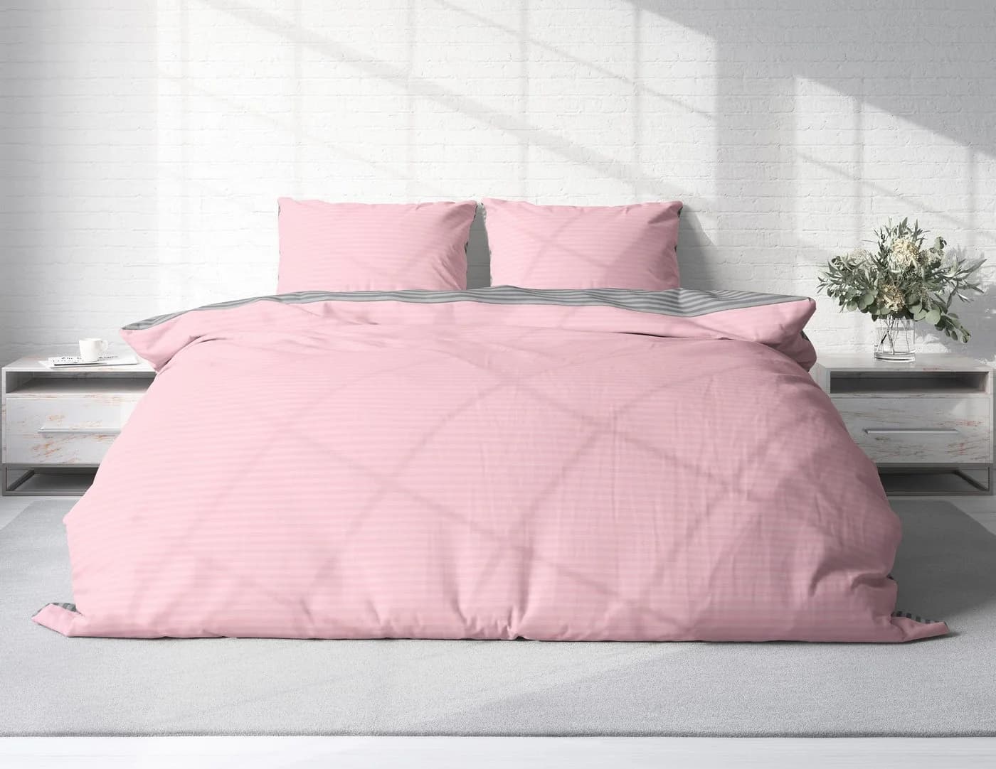 One Home Bettwäsche Wende Streifen Renforcé Rosa 3-teilig