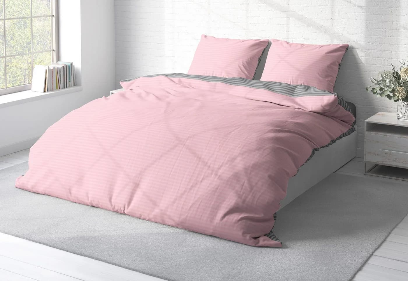 One Home Bettwäsche Wende Streifen Renforcé Rosa 3-teilig - Bild 3