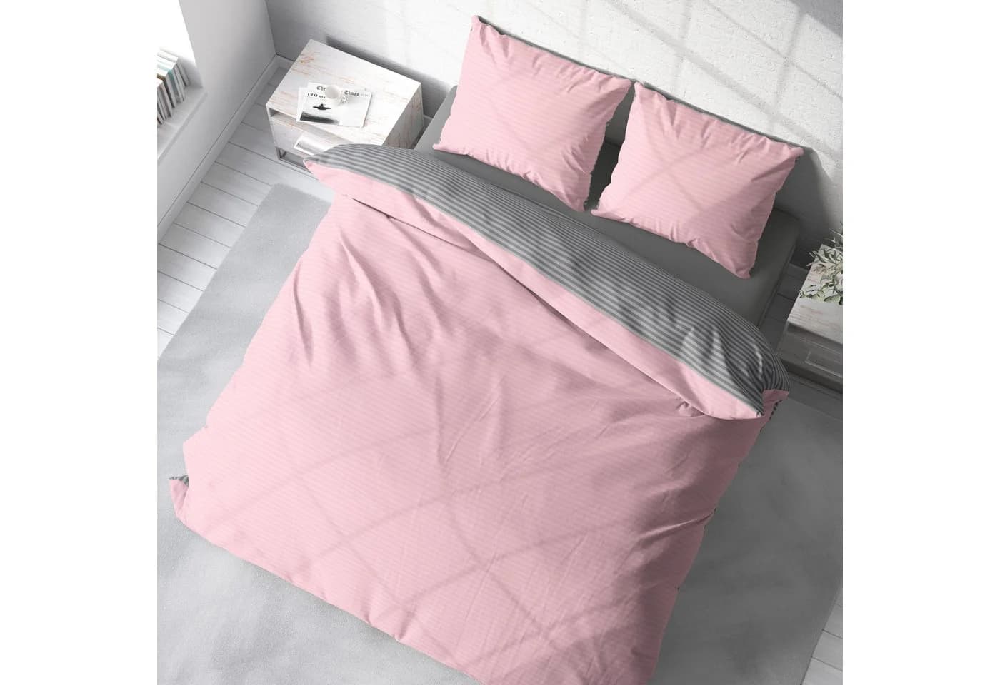 One Home Bettwäsche Wende Streifen Renforcé Rosa 3-teilig - Bild 4