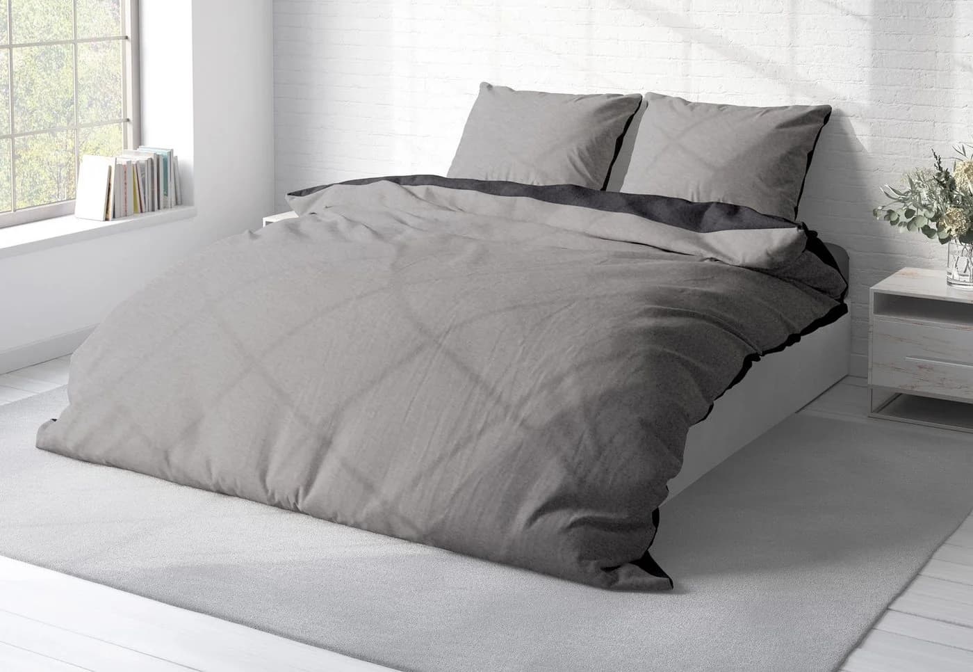 One Home Bettwäsche Doubleface Grau Fleece 3-teilig Wendebettwäsche - Bild 3