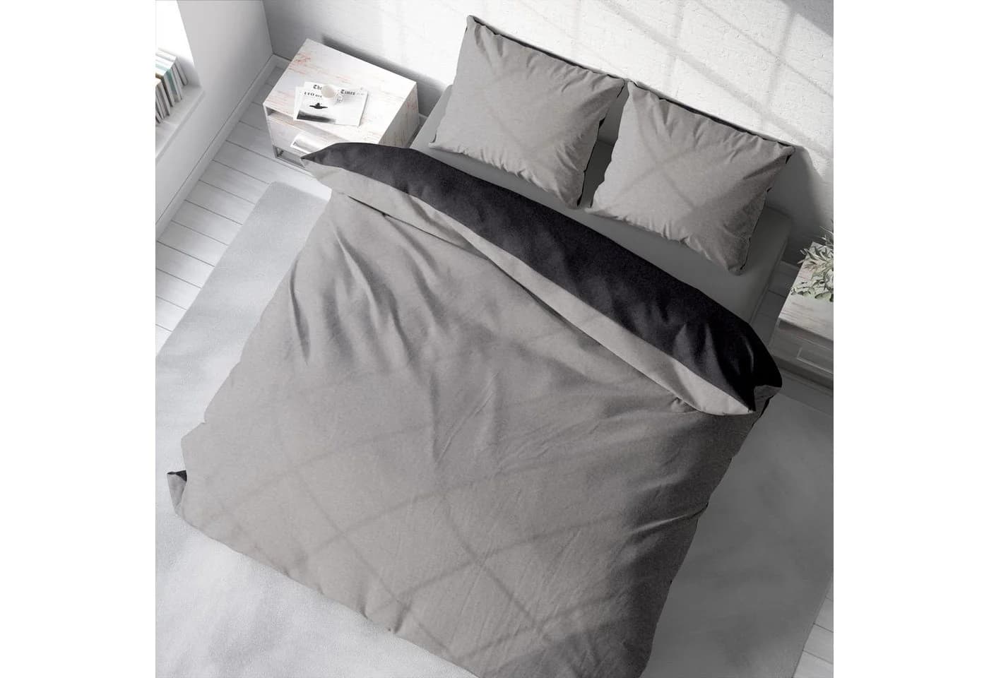 One Home Bettwäsche Doubleface Grau Fleece 3-teilig Wendebettwäsche - Bild 4
