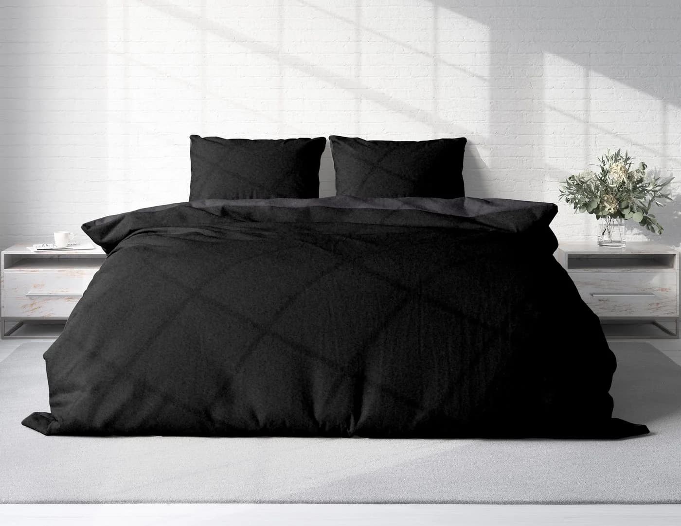 One Home Bettwäsche Doubleface Fleece 3-teilig Schwarz Winter