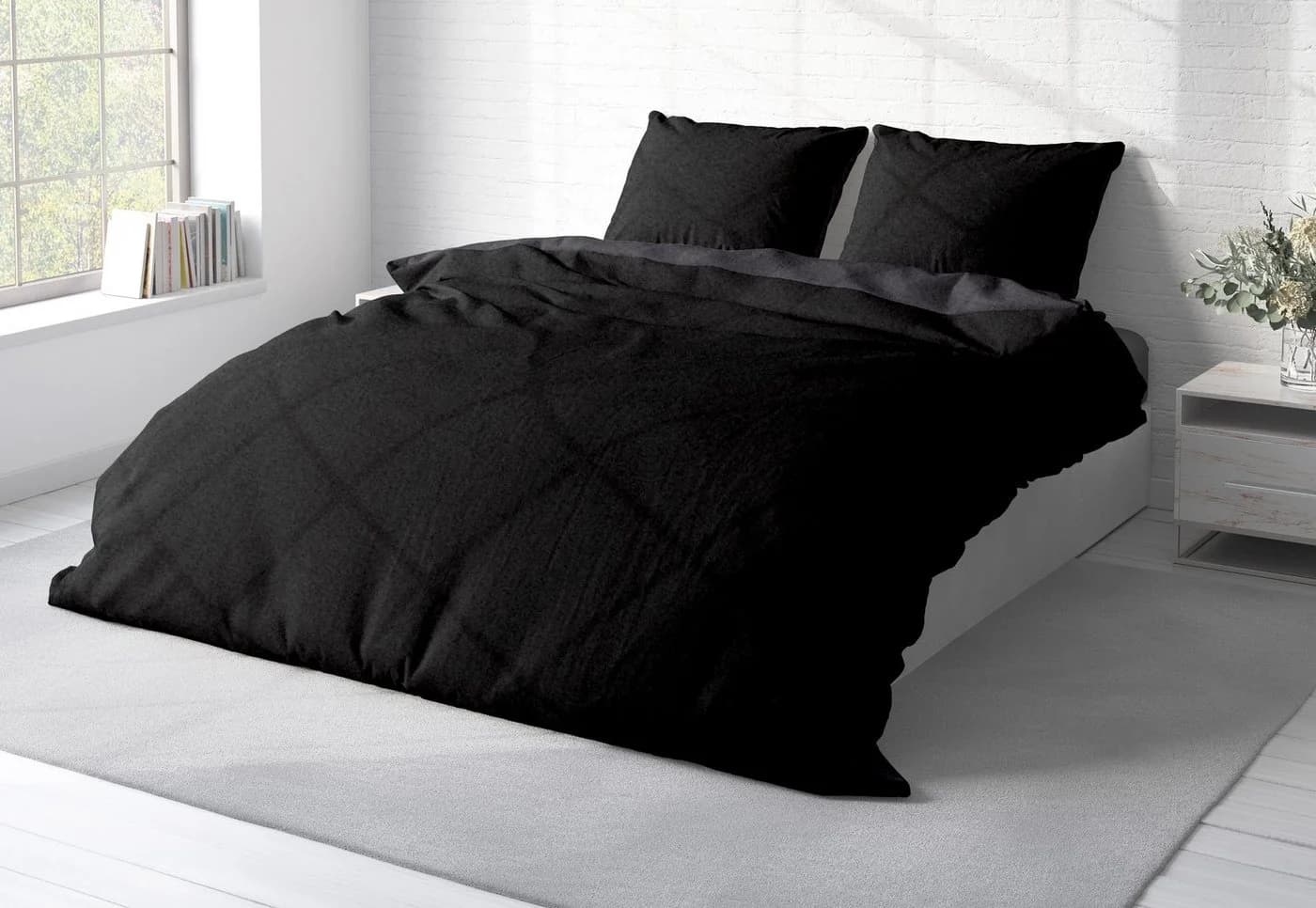 One Home Bettwäsche Doubleface Fleece 3-teilig Schwarz Winter - Bild 3