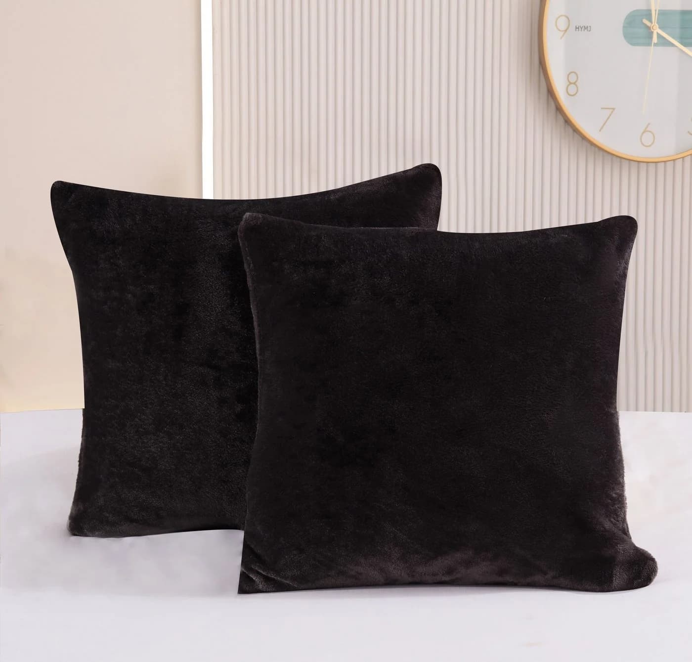 One Home Kissenbezüge Winter Cashmere Touch Schwarz 2er Pack Teddy Plüsch