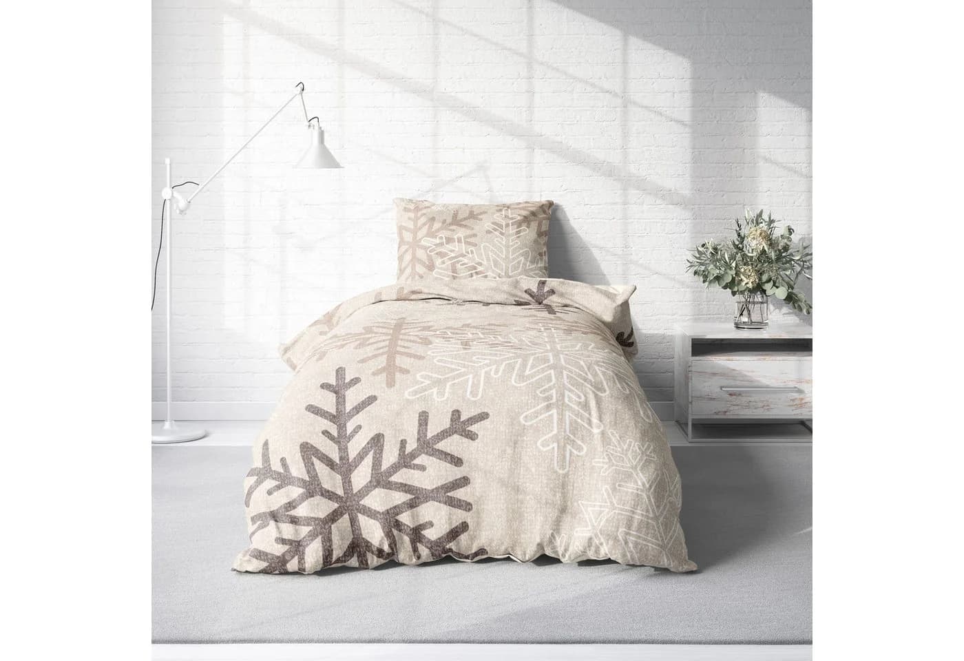 One Home Bettwäsche Winter Schneeflocken Flanell Biber 2-teilig
