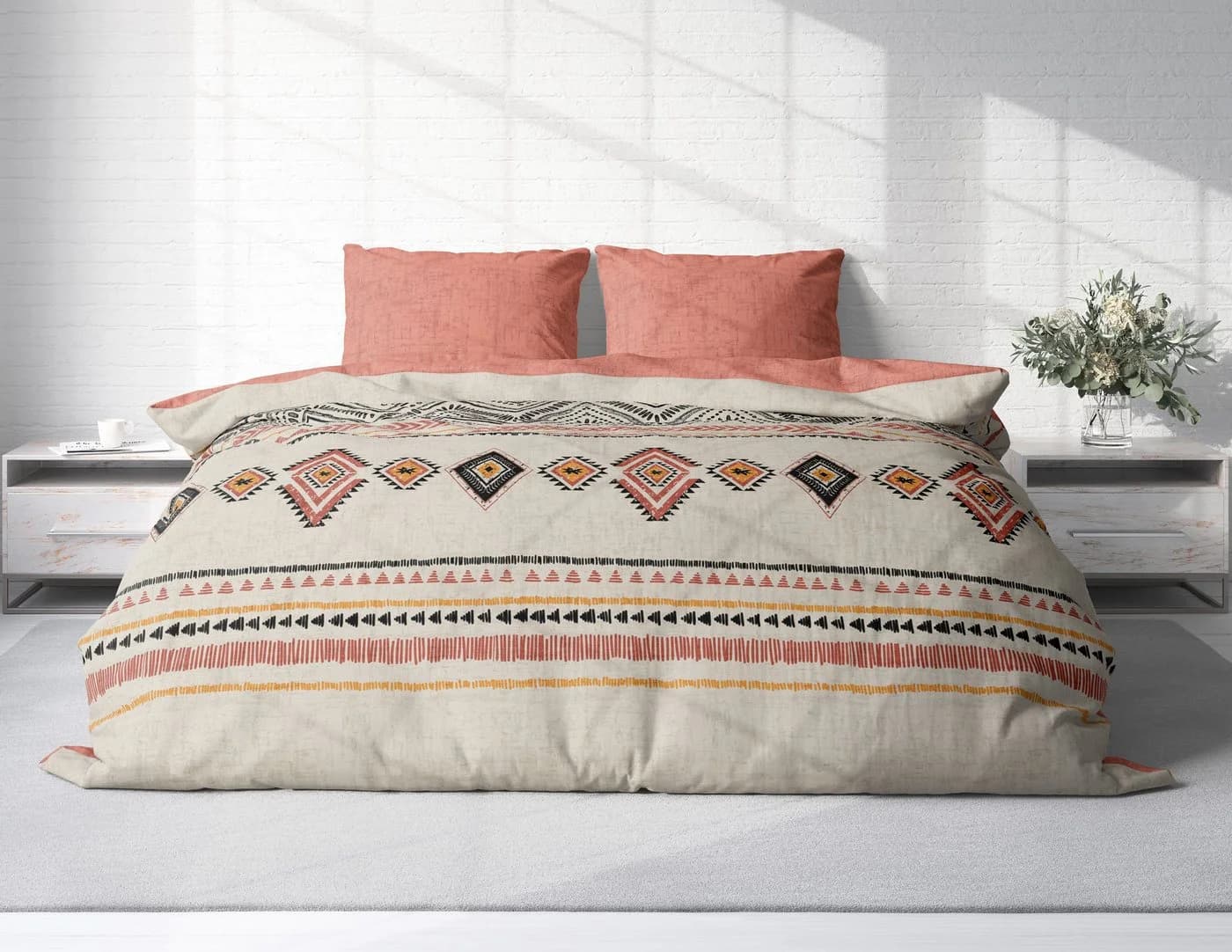 One Home Bettwäsche Boho 3-teilig Renforcé Beige Zick-Zack