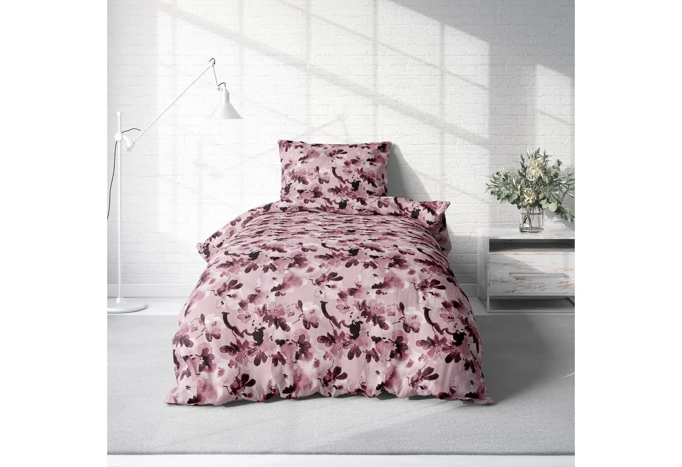 One Home Bettwäsche Blumen Winter Biber 2-teilig Geblümtes Florales Design