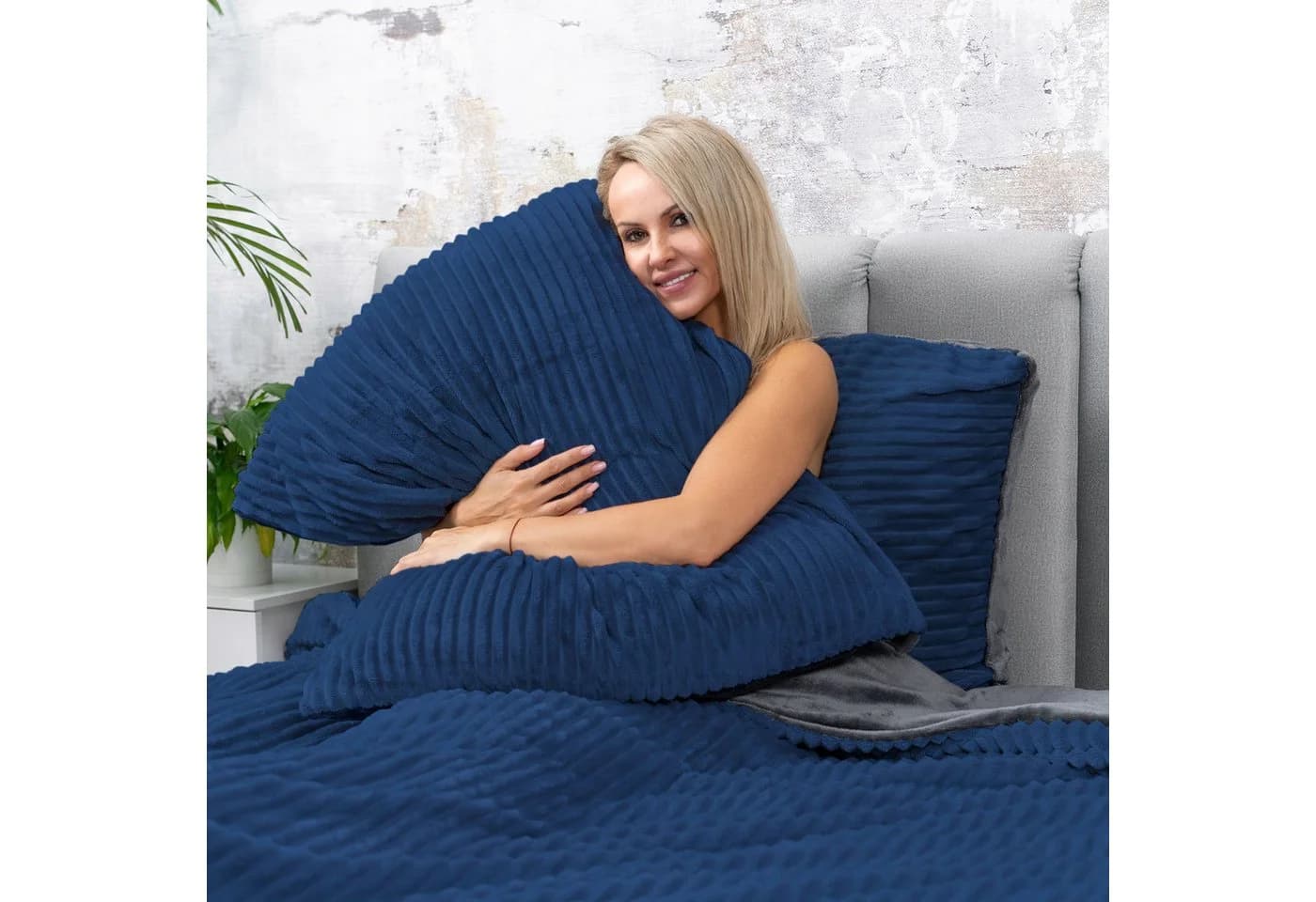 One Home Winter Bettwäsche Teddy Plüsch 3-teilig blau/grau - Bild 3