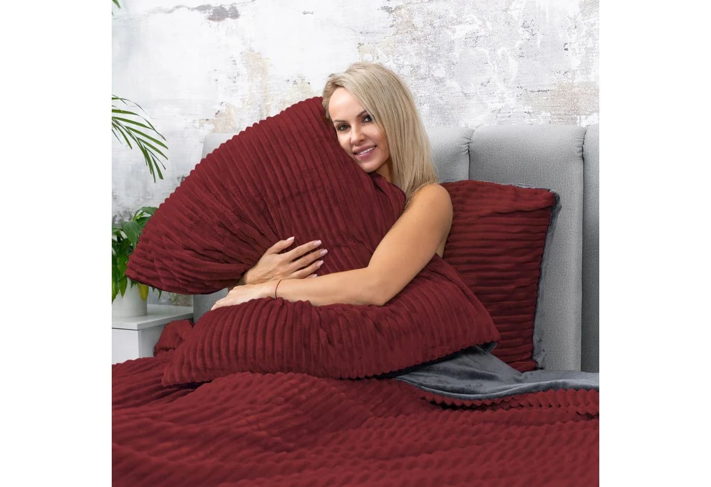 One Home Bettwäsche Winter Cashmere Touch 3-teilig Rot Teddy Plüsch - Bild 3