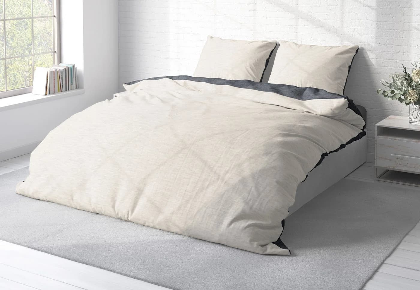 One Home Bettwäsche Wende Melange Flanell 3-teilig Meliert Baumwolle Kuschelig Warm Weich Biber Winter - Bild 3