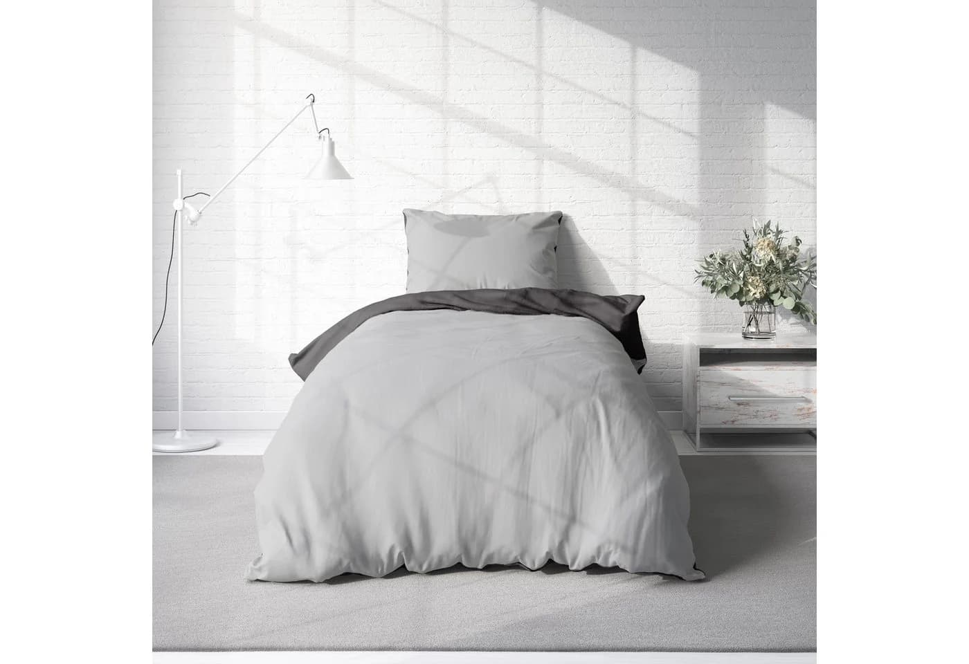 One Home Bettwäsche Doubleface Satin Grau 2-teilig kühlend