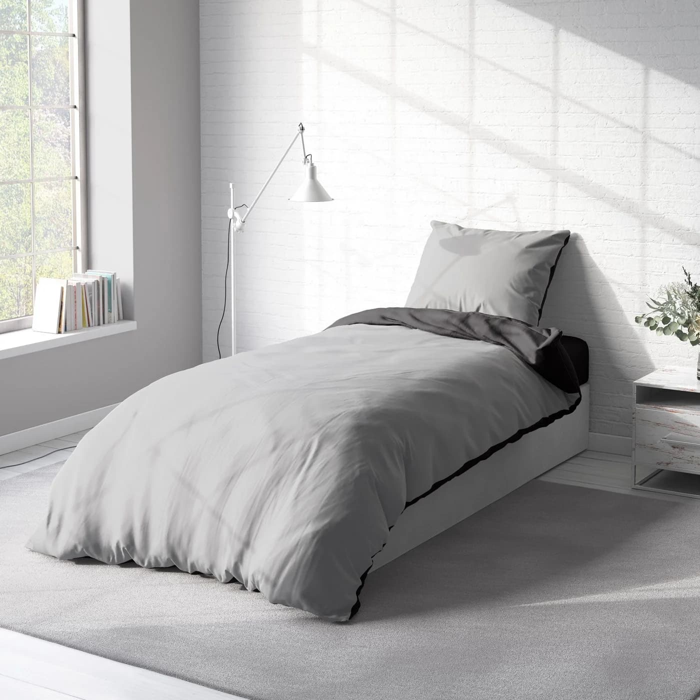 One Home Bettwäsche Doubleface Satin Grau 2-teilig kühlend - Bild 3