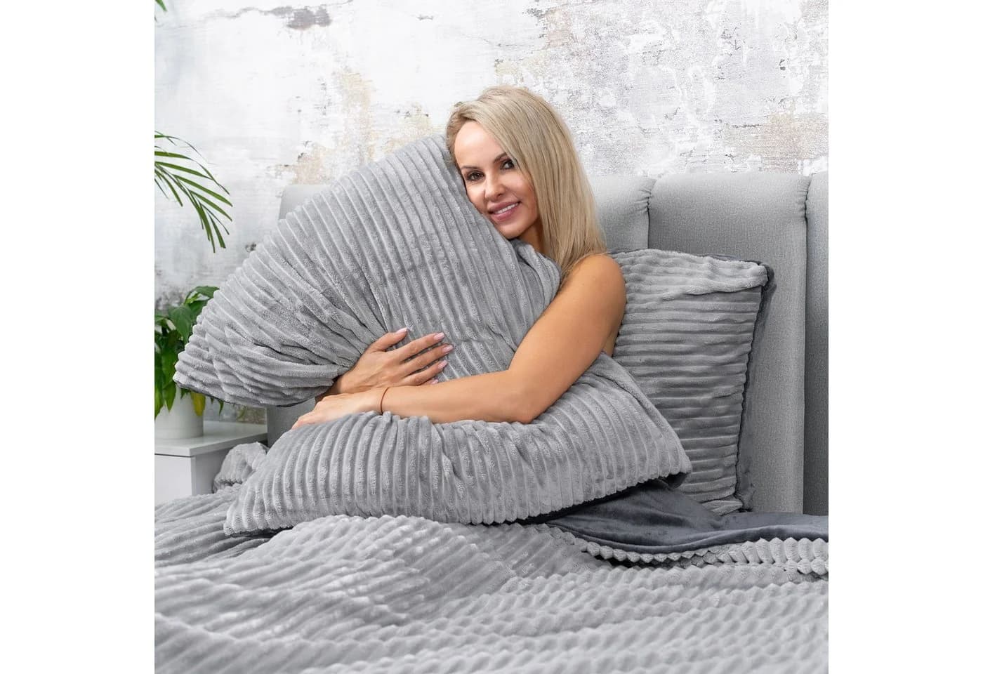 One Home Bettwäsche Winter Teddy Plüsch Grau 3-teilig - Bild 4