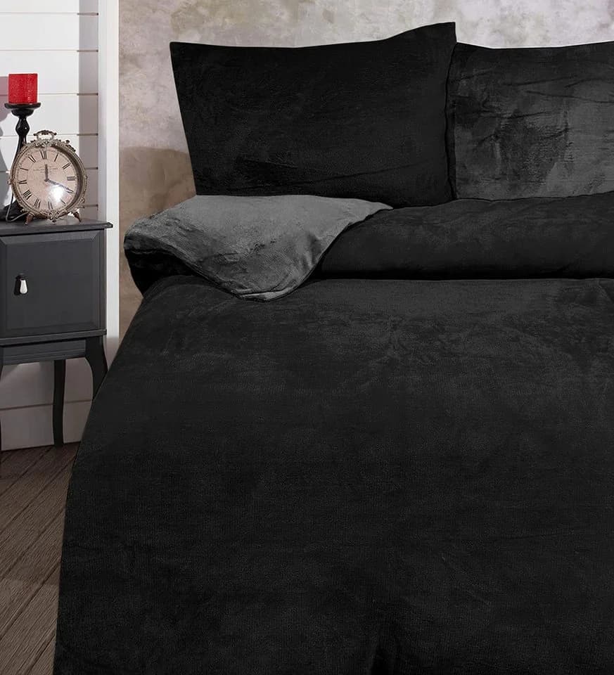 One Home Bettwäsche Winter Cashmere Touch 2-tlg. Teddy Plüsch Grau/Schwarz