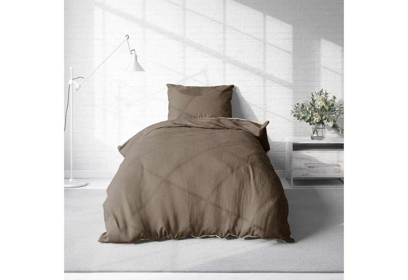 One Home Bettwäsche Doubleface Unifarben Beige Fleece 4-teilig