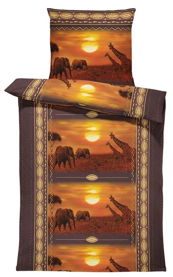 One Home Bettwäsche Afrika Mikrofaser 4-teilig Safari Elefanten Giraffen - Bild 2