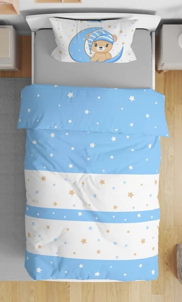 One Home Babybettwäsche Teddy Bären Blau Mikrofaser 2-teilig