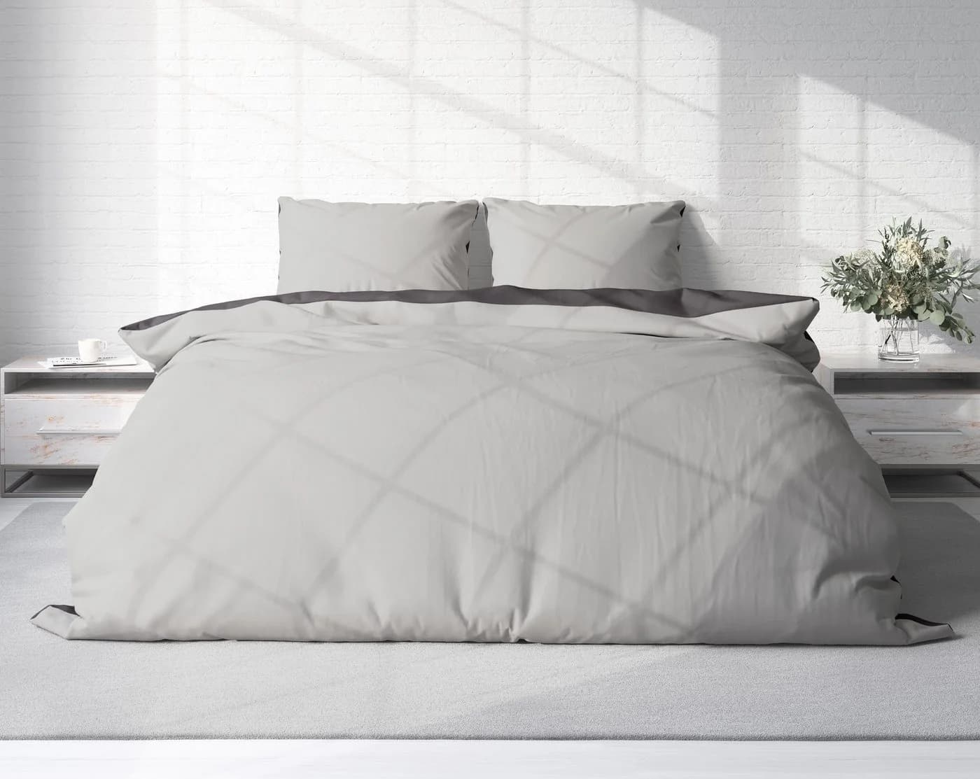 One Home Wendebettwäsche Doubleface Mikrofaser 3-teilig grau