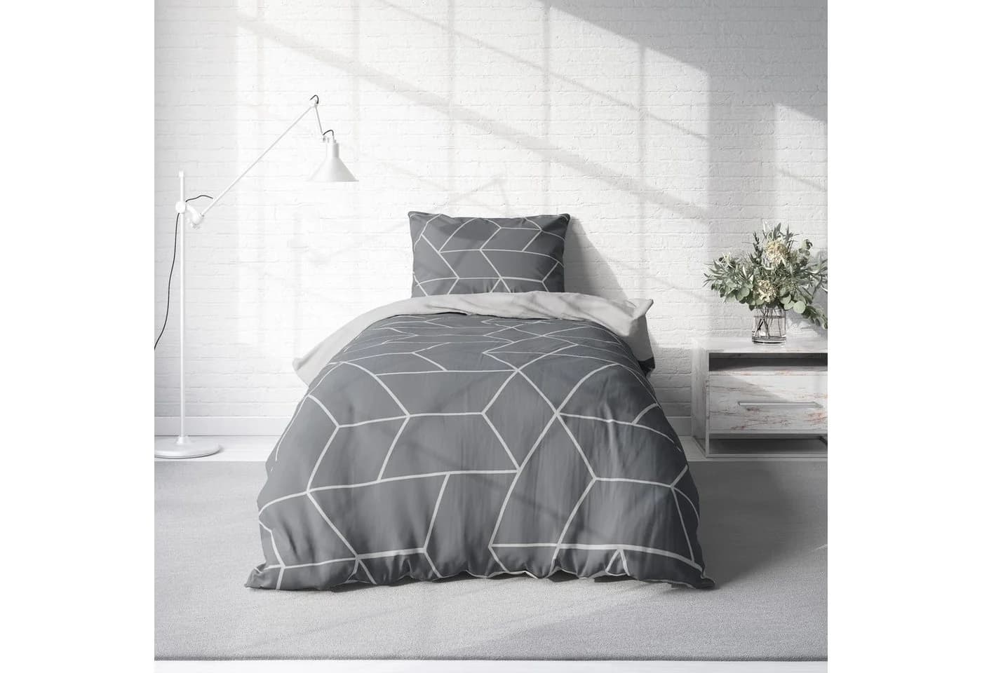 One Home Bettwäsche Jack Grau Microfaser 4-teilig Geometrisch