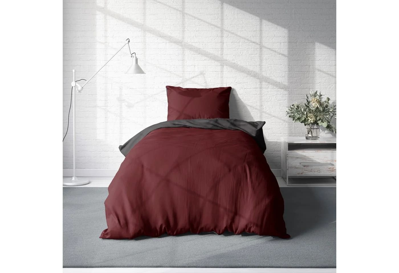 One Home Bettwäsche Doubleface Mikrofaser 2-teilig Uni Wende Rot