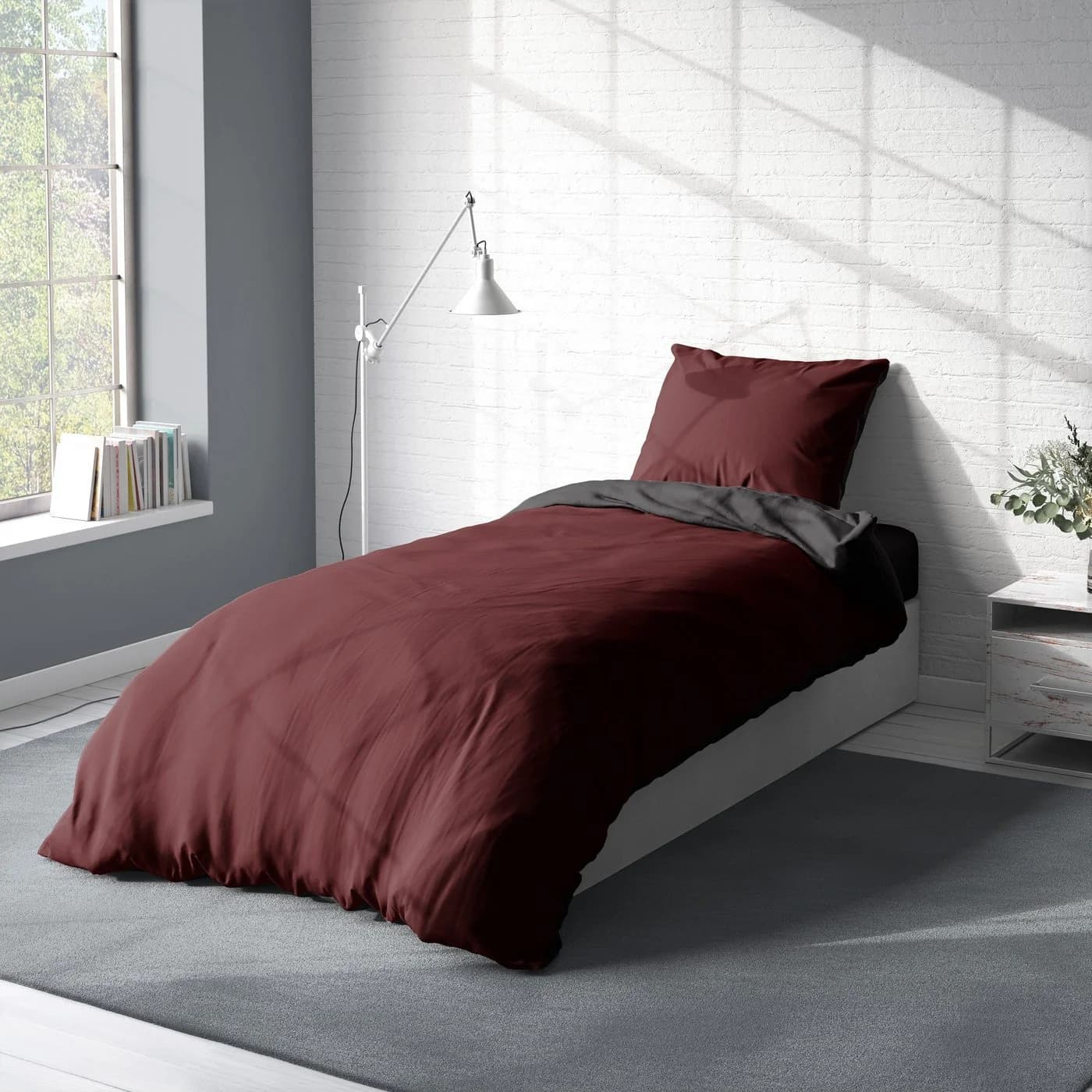 One Home Bettwäsche Doubleface Mikrofaser 2-teilig Uni Wende Rot - Bild 3