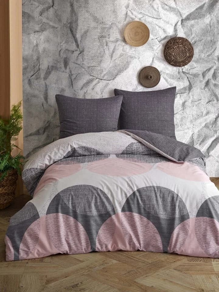 One Home Bettwäsche Kreise Renforcé 3-tlg. Baumwolle meliert modern Doppelbett