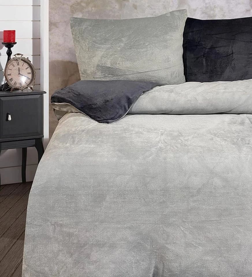 One Home Bettwäsche Winter Cashmere Touch 3-teilig Grau Teddy Plüsch