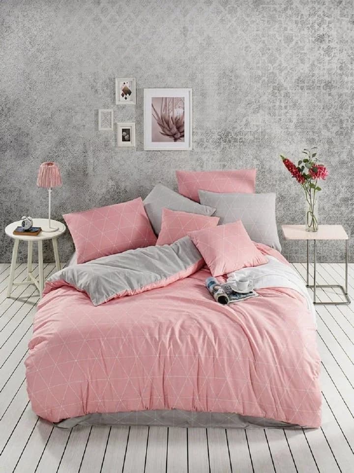 One Home Bettwäsche Raute grau/rosa 2-teilig Baumwolle Renforcé - Bild 4