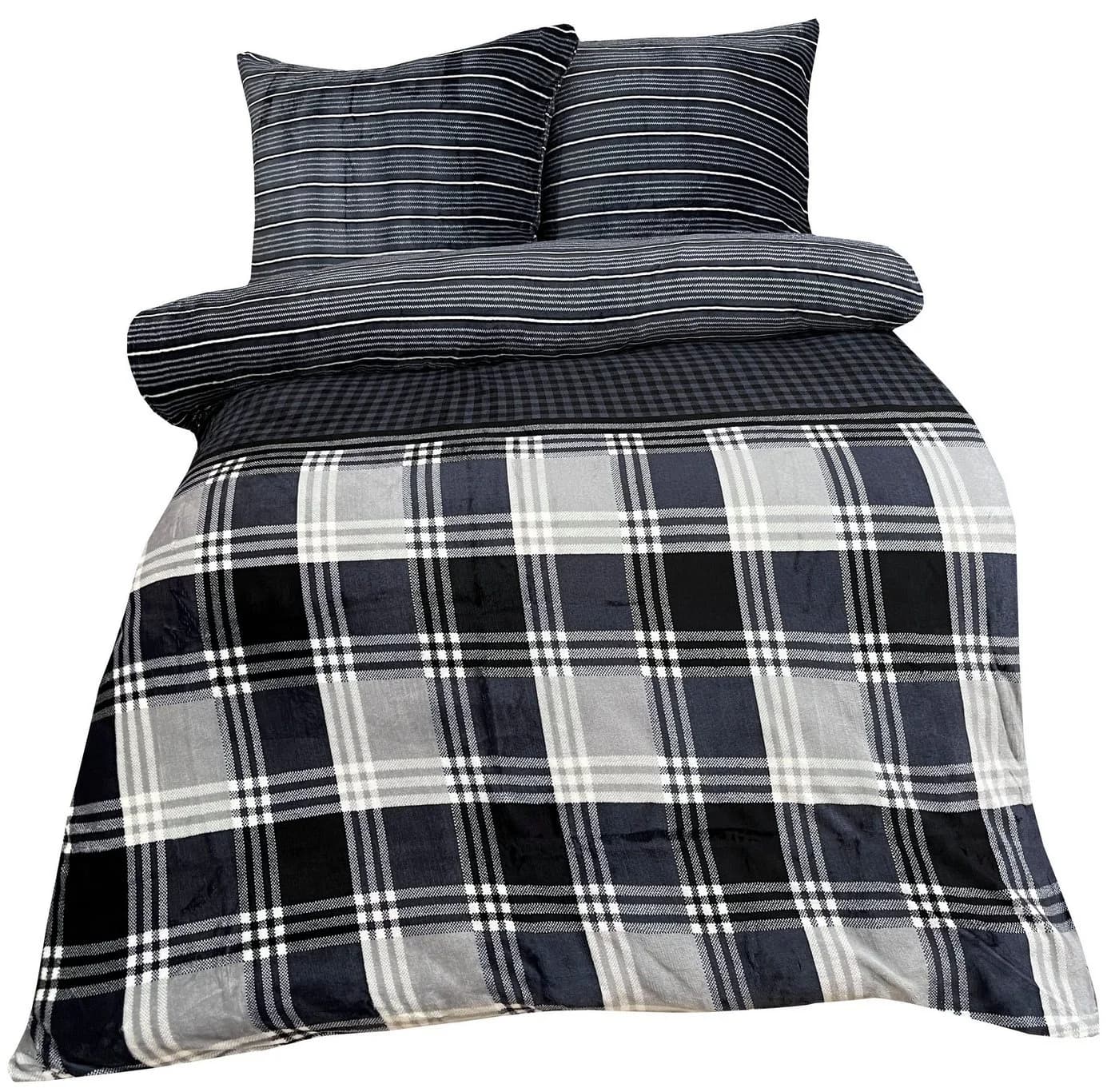 One Home Bettwäsche Winter Cashmere Touch Fleece 2-teilig Grau Kariert