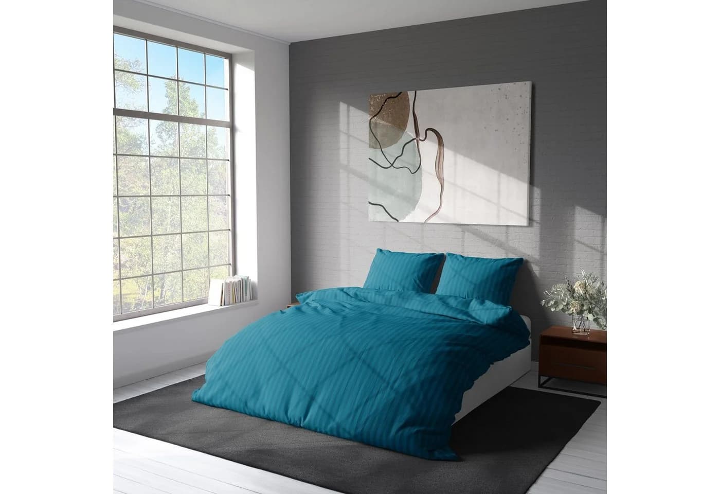 One Home Bettwäsche 3-teilig Mikrofaser Streifen Doppelbett - Bild 3