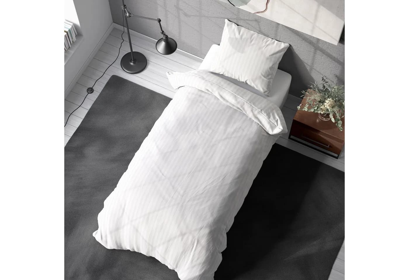 One Home Bettwäsche Damast Mikrofaser Gestreift Weiß 2-teilig - Bild 4