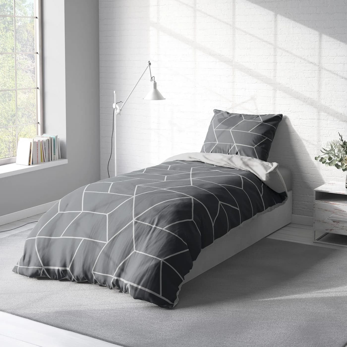 One Home Bettwäsche Mikrofaser Grau Geometrisch Modern 2-teilig