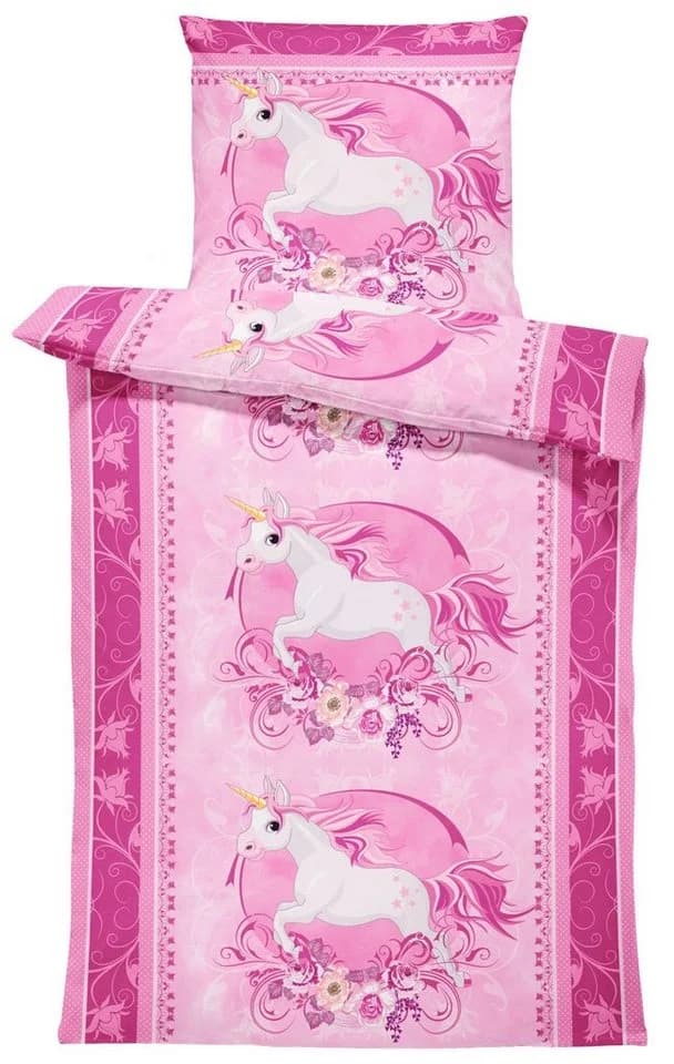 One Home Kinderbettwäsche Unicorn Mikrofaser 2-teilig mit Einhorn und Blumenranke - Bild 2