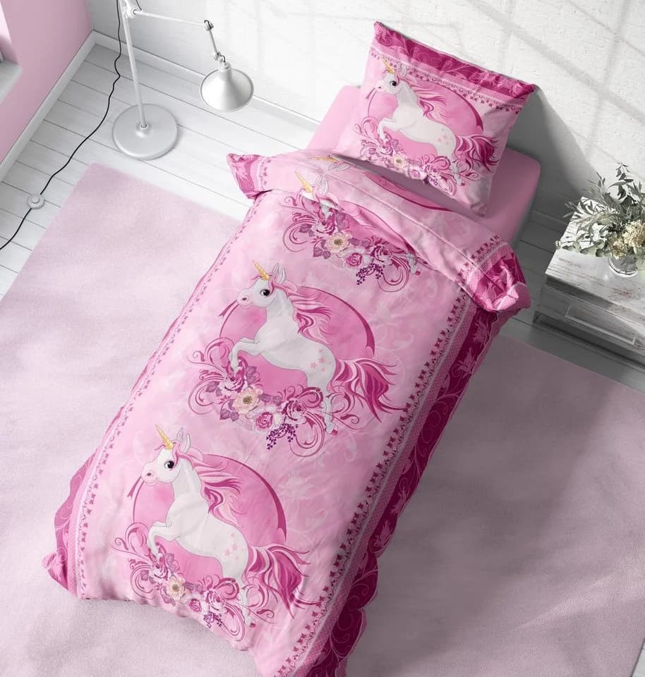 One Home Kinderbettwäsche Unicorn Mikrofaser 2-teilig mit Einhorn und Blumenranke - Bild 4