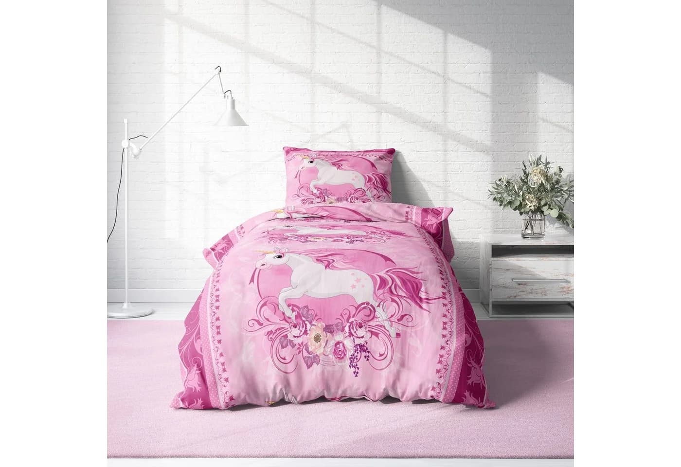 One Home Bettwäsche Unicorn Mikrofaser 2-teilig mit Magic Einhorn