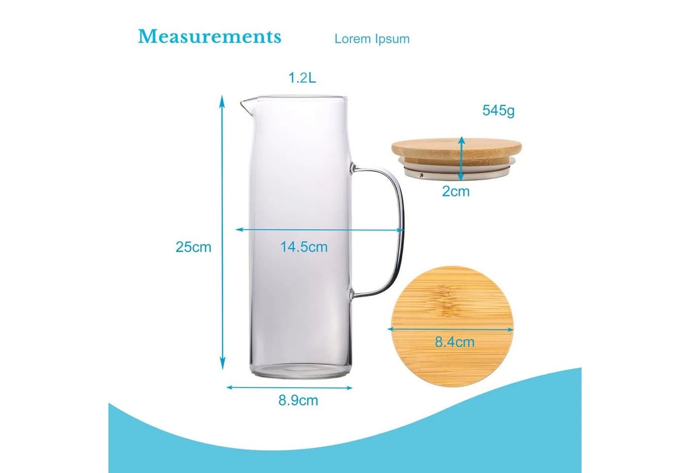 Intirilife Karaffe 1,3l aus Borosilikatglas mit Bambusdeckel - Bild 4
