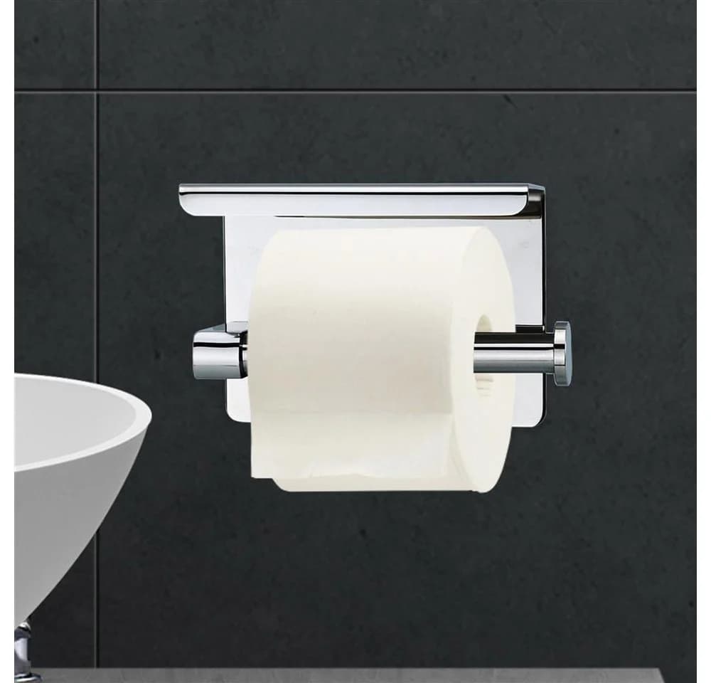 Intirilife Toilettenpapierhalter Silber Edelstahl mit Ablage zum Bohren - Bild 4