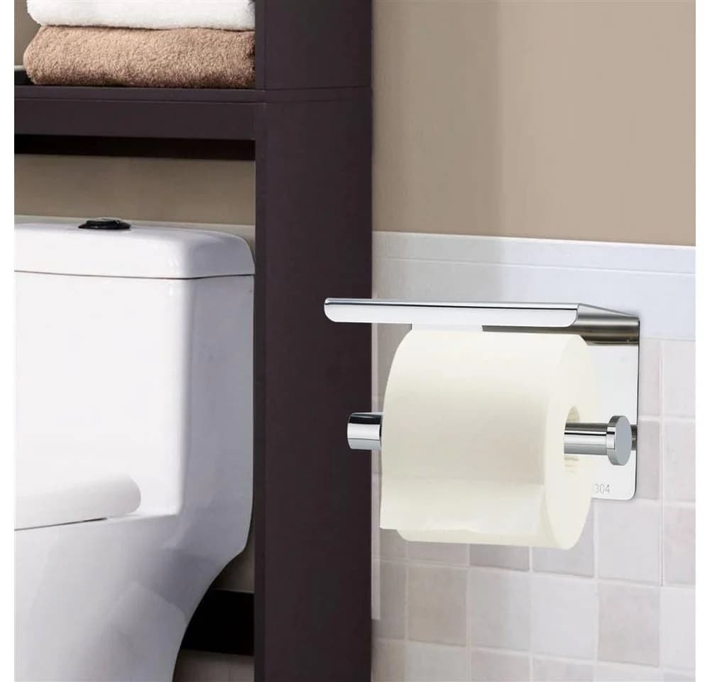 Intirilife Toilettenpapierhalter Silber Edelstahl mit Ablage zum Bohren - Bild 5