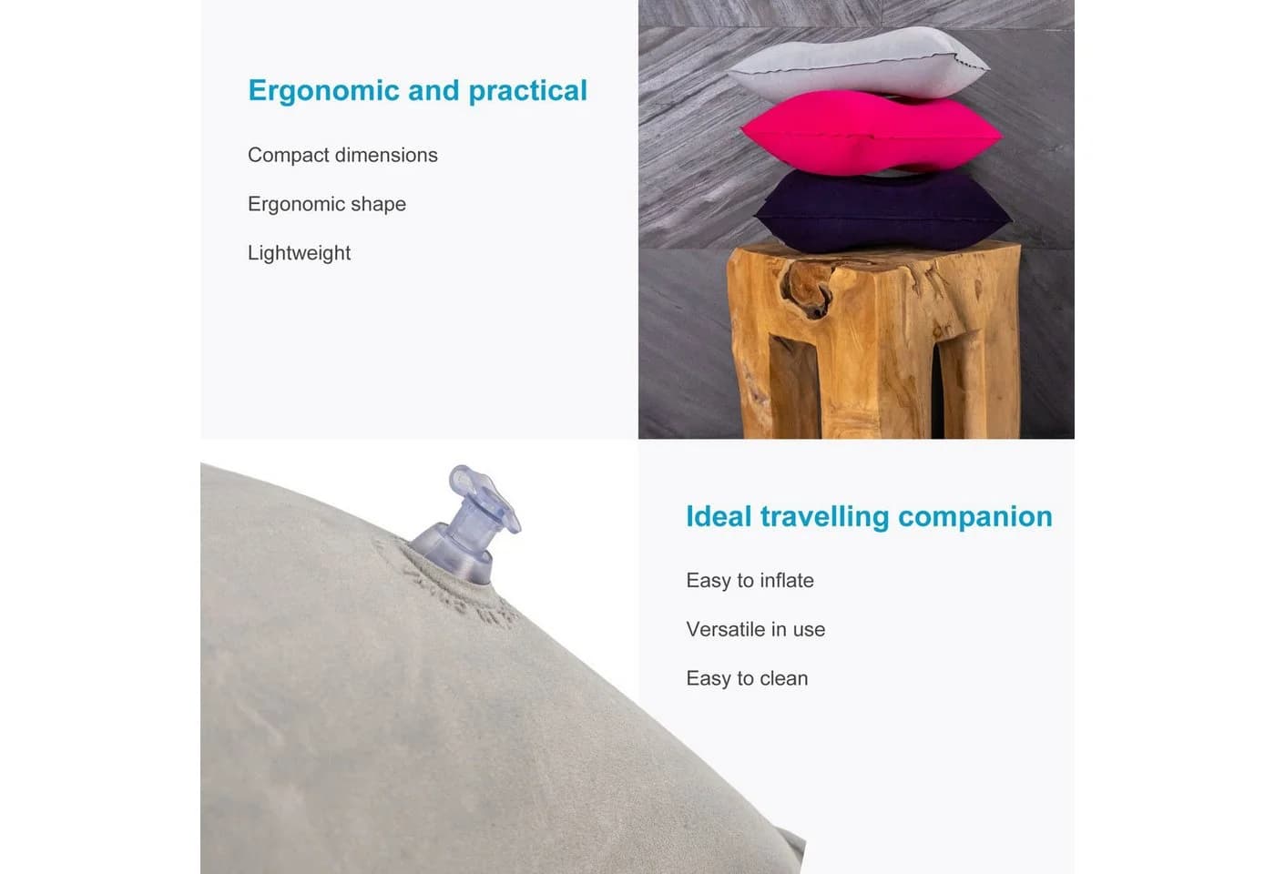Intirilife Reisekissen Grau Aufblasbar Ergonomisch - Bild 3