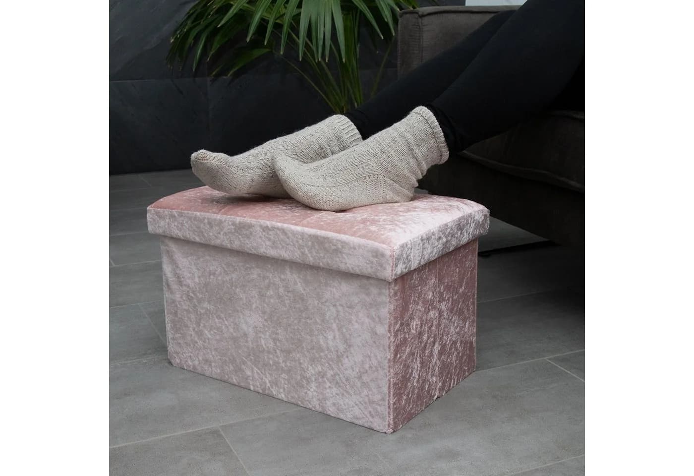 Intirilife Sitzbank Rosa Samt mit Stauraum - Bild 4