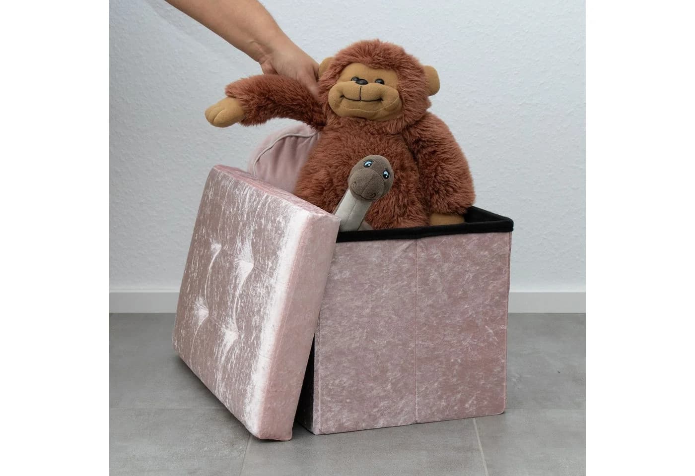 Intirilife Sitzbank Rosa Samt mit Stauraum - Bild 5