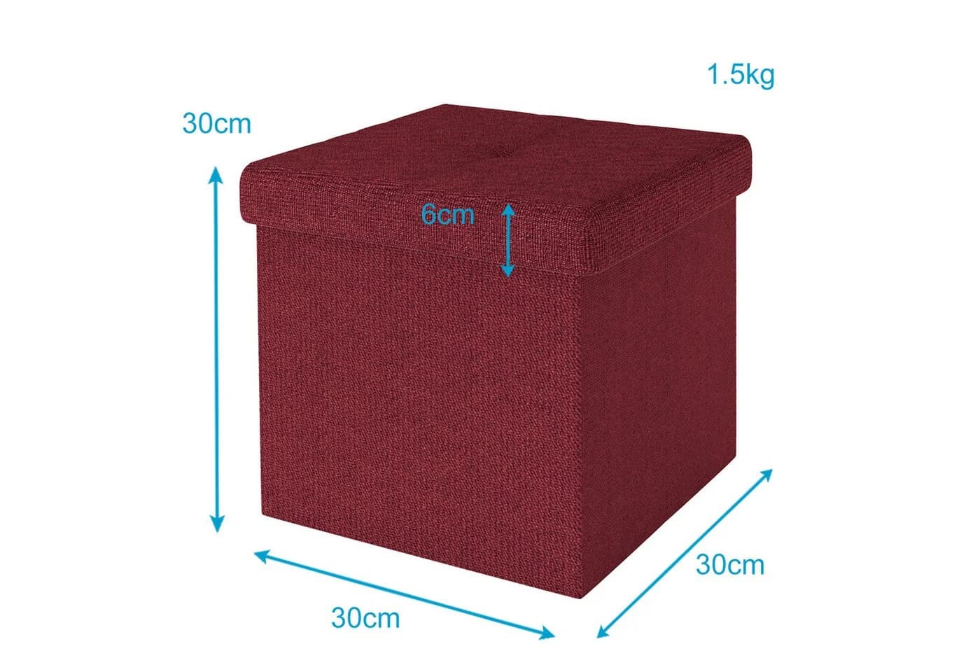 Intirilife Sitzhocker mit Stauraum 30x30x30 cm Granat Rot